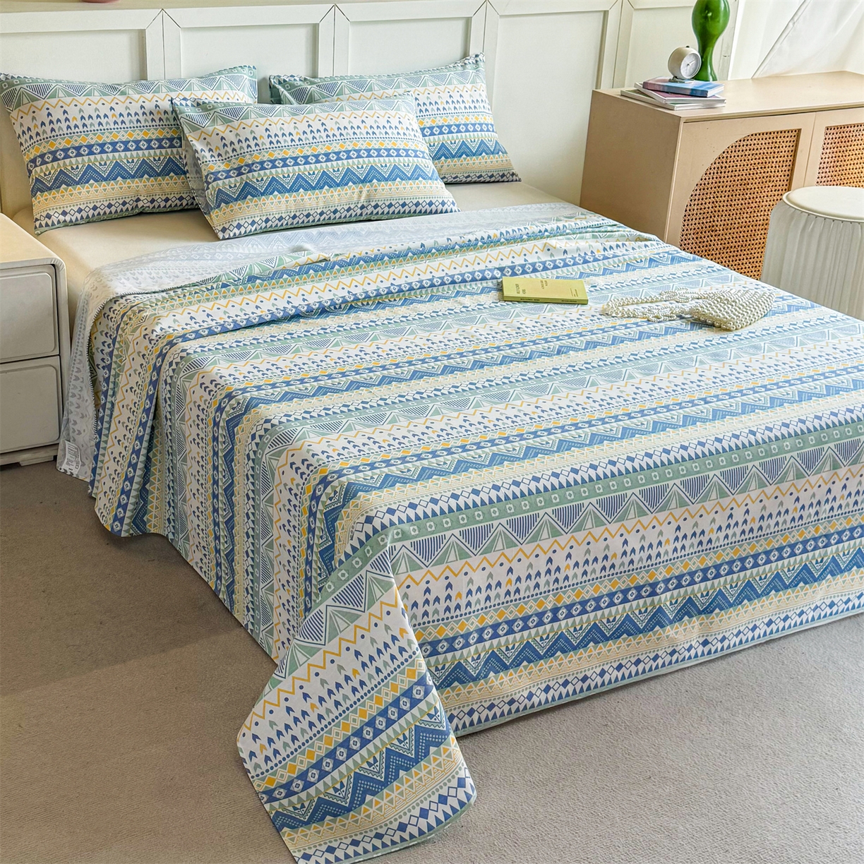 91家纺网 家纺一手货源 找家纺 晨晨家纺 2026新款原棉老粗布床单席子凉席三件套 雷欧