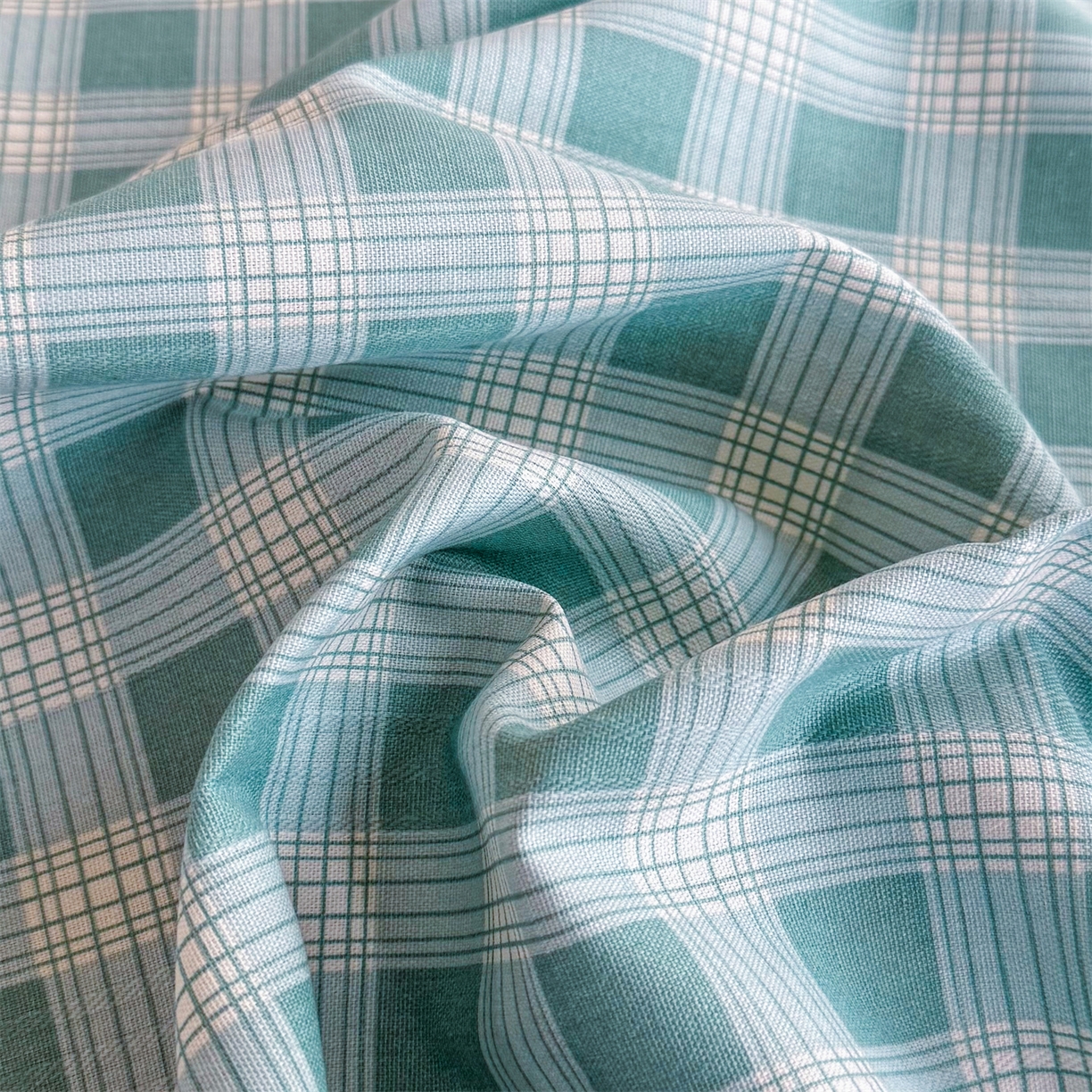 91家纺网 家纺一手货源 找家纺 晨晨家纺 2026新款原棉老粗布床单席子凉席三件套 棋盘绿