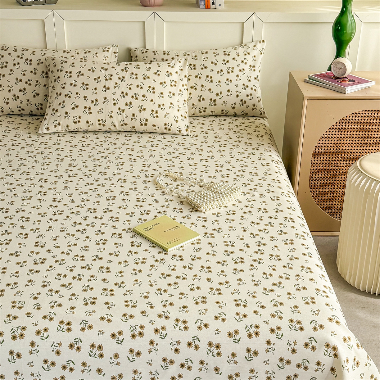 91家纺网 家纺一手货源 找家纺 晨晨家纺 2026新款原棉老粗布床单席子凉席三件套 小雏菊