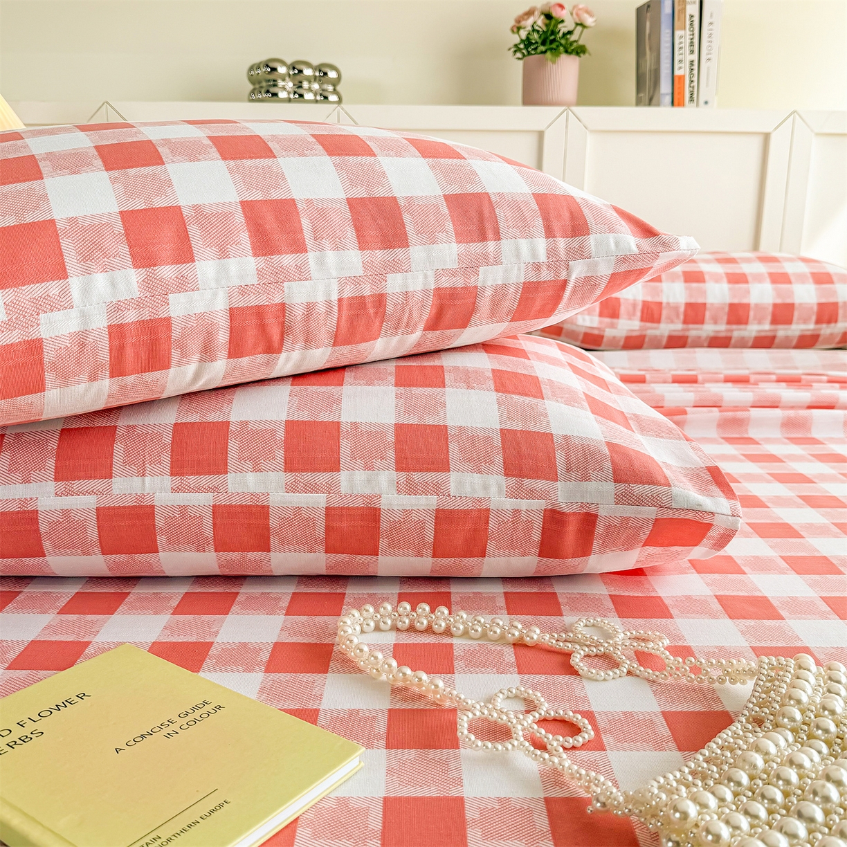 91家纺网 家纺一手货源 找家纺 晨晨家纺 2026新款原棉老粗布床单席子凉席三件套 千鸟粉