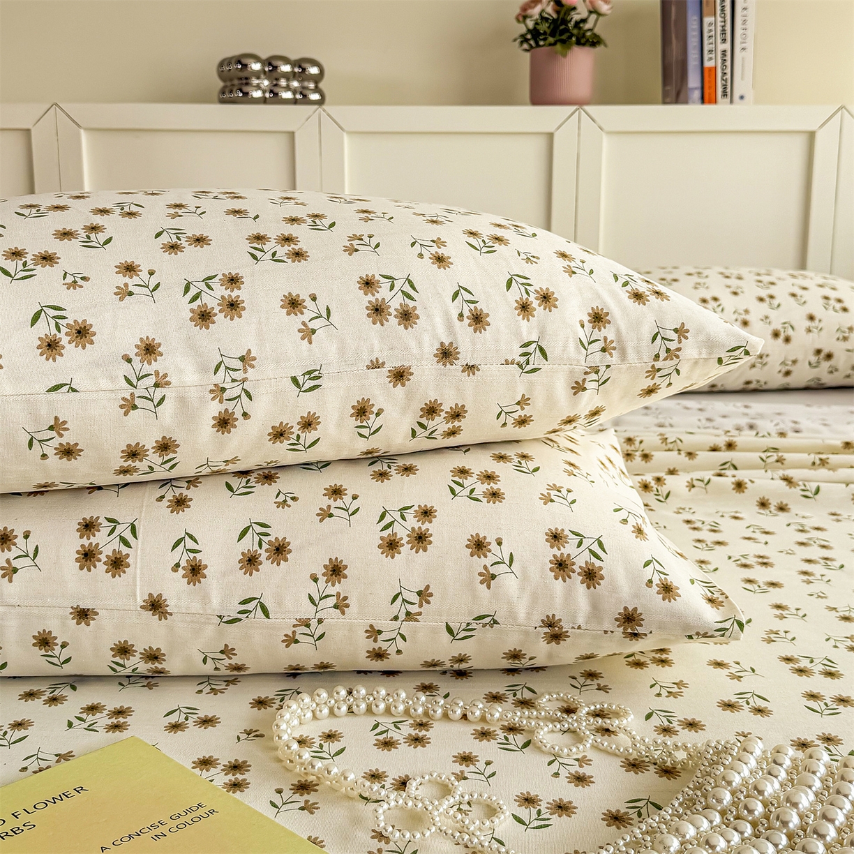 91家纺网 家纺一手货源 找家纺 晨晨家纺 2026新款原棉老粗布床单席子凉席三件套 小雏菊