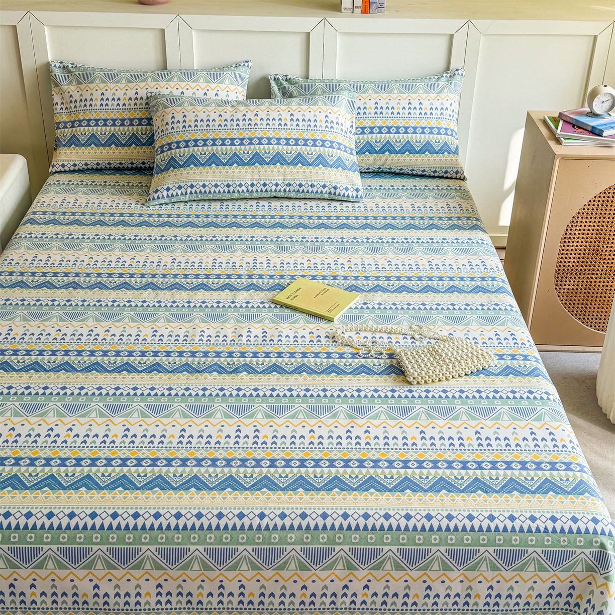 91家纺网 家纺一手货源 找家纺 晨晨家纺 2026新款原棉老粗布床单席子凉席三件套 雷欧