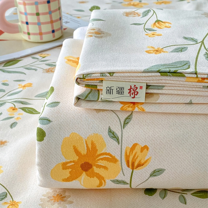 91家纺网 家纺一手货源 找家纺 首爱家纺 2026春夏新款100%全棉纯棉老粗布床单凉席席子 春色满园