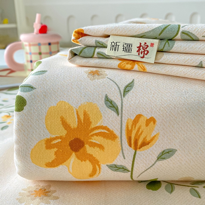 91家纺网 家纺一手货源 找家纺 首爱家纺 2026春夏新款100%全棉纯棉老粗布床单凉席席子 春色满园