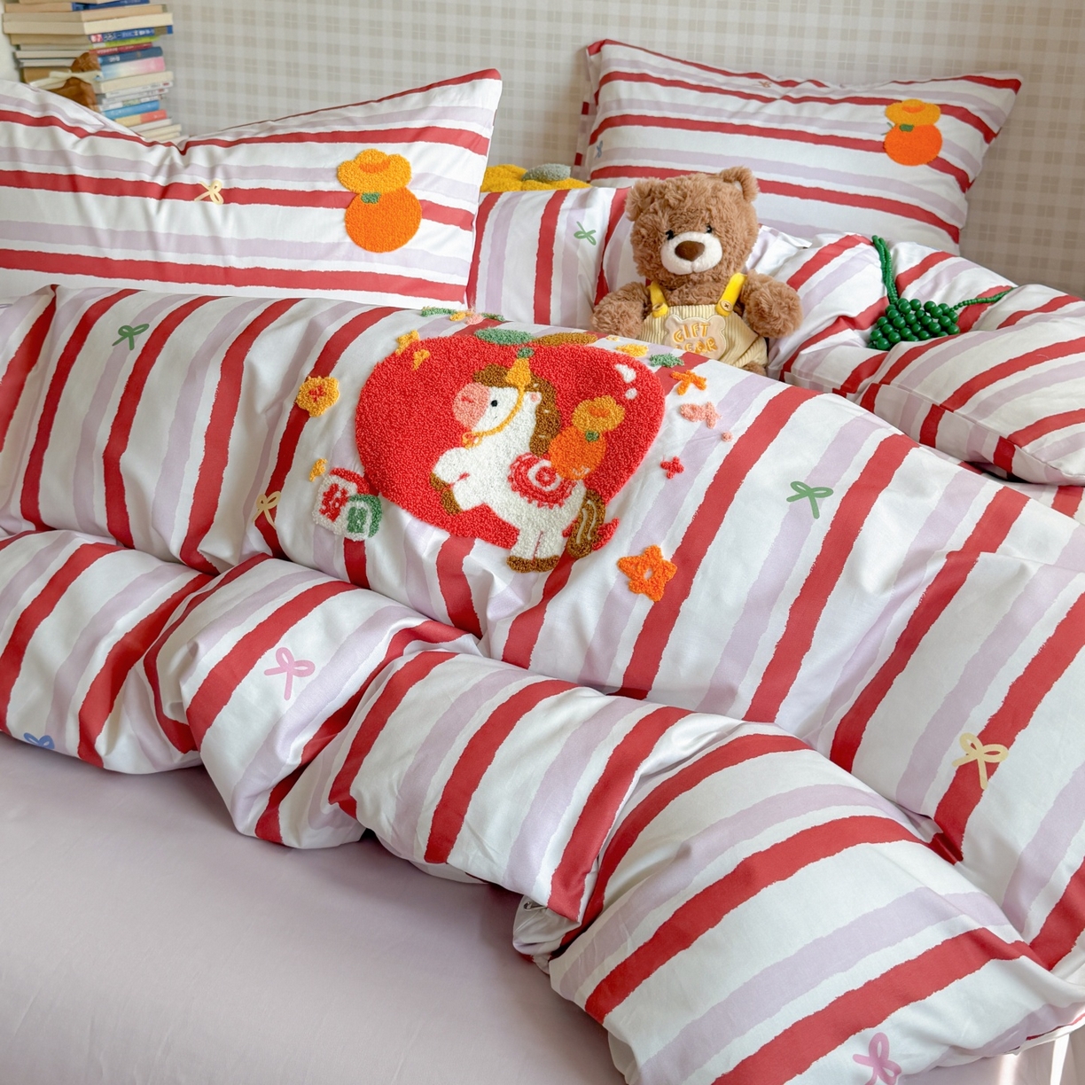 91家纺网 家纺一手货源 找家纺 （总）觅糖家纺 2026春夏新款全棉纯棉卡通毛巾绣系列四件套