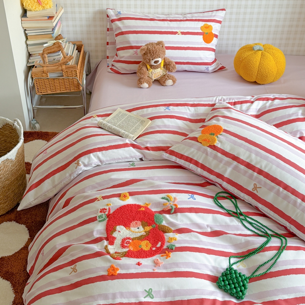 91家纺网 家纺一手货源 找家纺 （总）觅糖家纺 2026春夏新款全棉纯棉卡通毛巾绣系列四件套