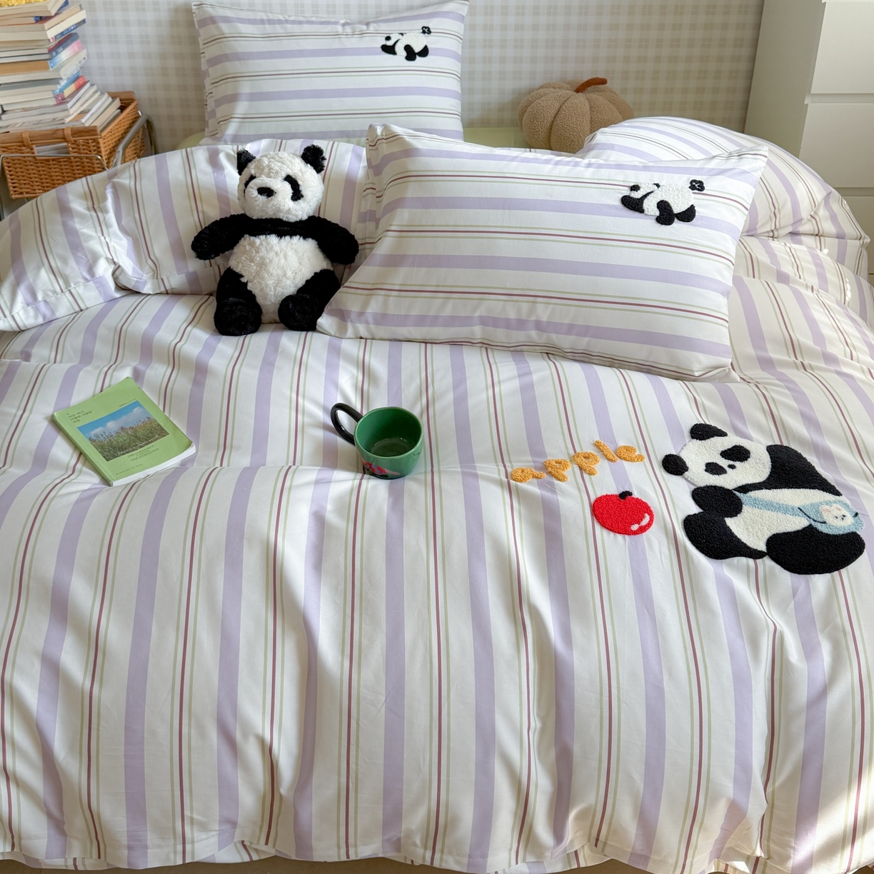 91家纺网 家纺一手货源 找家纺 觅糖家纺 2026春夏新款全棉纯棉卡通毛巾绣系列四件套 可爱熊猫