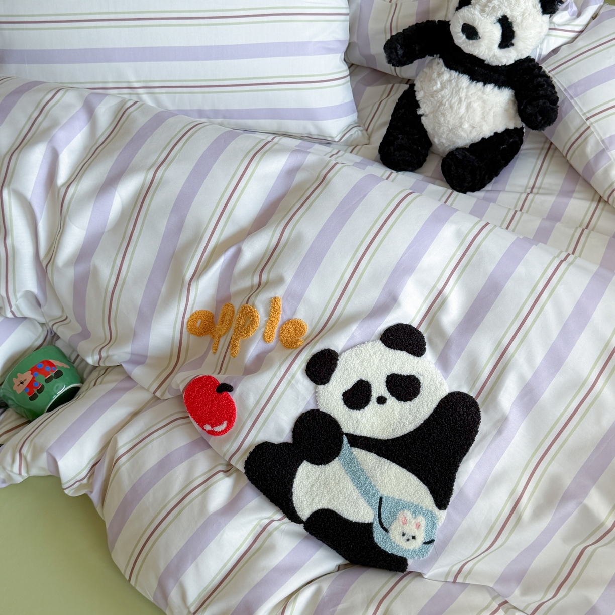 91家纺网 家纺一手货源 找家纺 觅糖家纺 2026春夏新款全棉纯棉卡通毛巾绣系列四件套 可爱熊猫