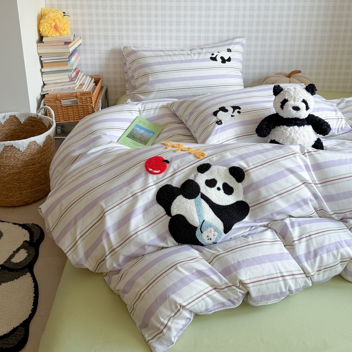 91家纺网 家纺一手货源 找家纺 觅糖家纺 2026春夏新款全棉纯棉卡通毛巾绣系列四件套 可爱熊猫