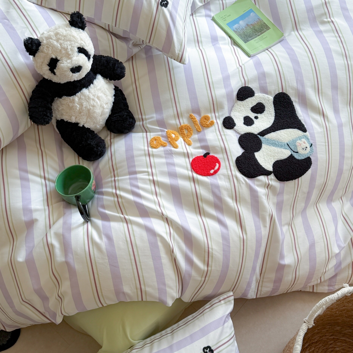 91家纺网 家纺一手货源 找家纺 觅糖家纺 2026春夏新款全棉纯棉卡通毛巾绣系列四件套 可爱熊猫