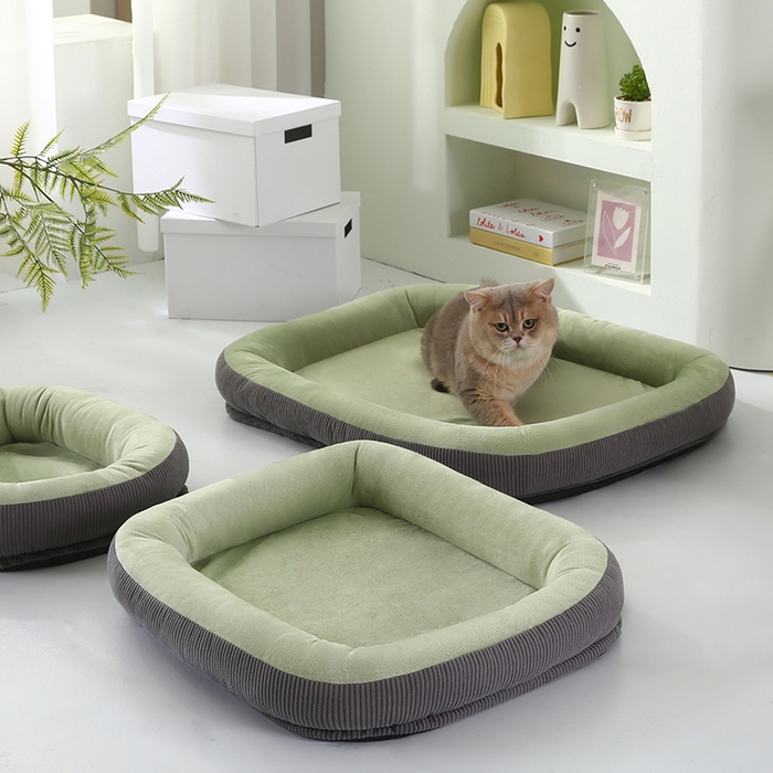 91家纺网 家纺一手货源 找家纺 永光家居 2026新款灯芯绒宠物窝底座可拆卸猫窝狗窝四季通用猫咪用品狗狗用品 绿色 60x75cm