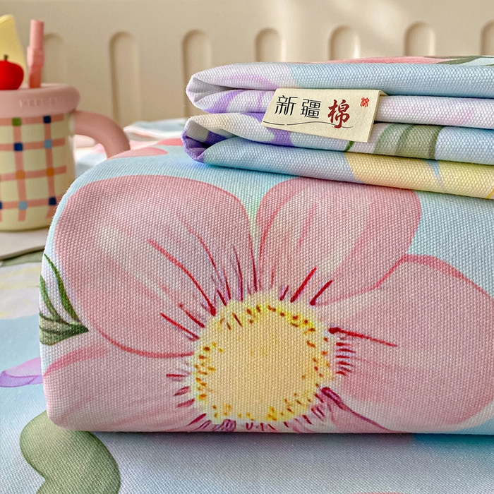 91家纺网 家纺一手货源 找家纺 首爱家纺 2026春夏新款100%全棉纯棉老粗布床单凉席席子 花海