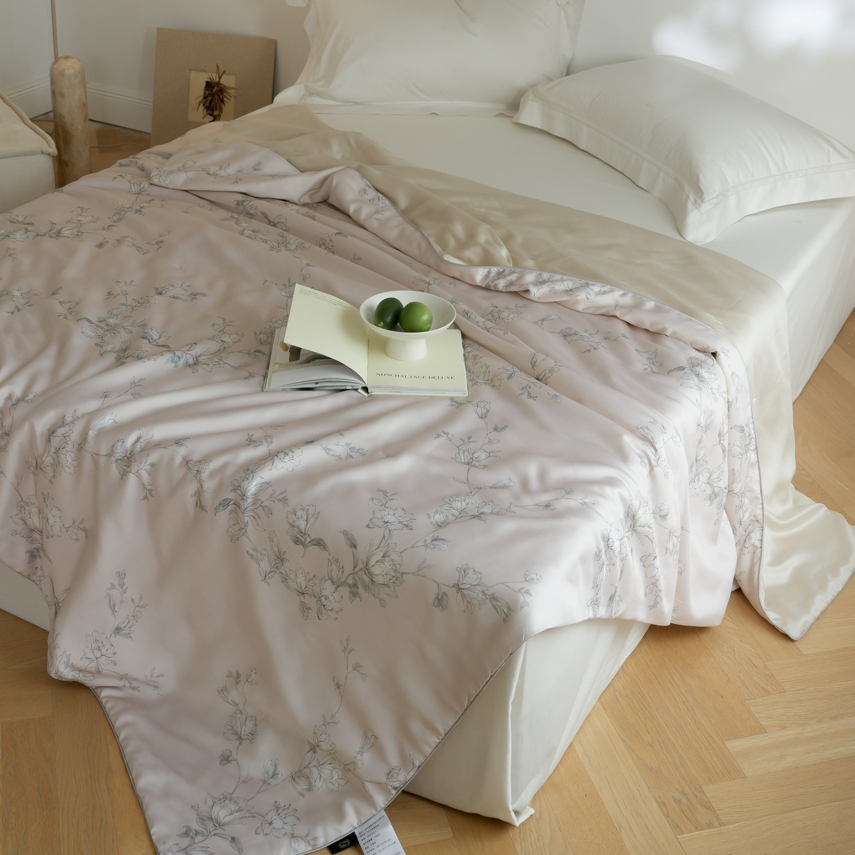 91家纺网 家纺一手货源 找家纺 沐晴家纺 2026新款春夏数码印花兰精天丝夏被空调被 夕瑶-浅桔