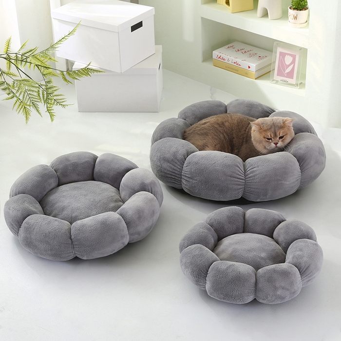 91家纺网 家纺一手货源 找家纺 永光家居 2026新款花瓣宠物窝猫窝狗窝四季通用猫咪用品狗狗用品 灰色 40x40cm