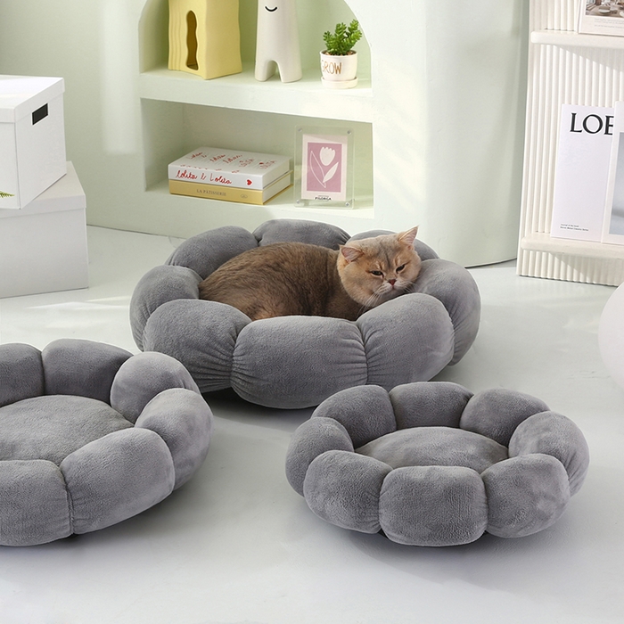 91家纺网 家纺一手货源 找家纺 永光家居 2026新款花瓣宠物窝猫窝狗窝四季通用猫咪用品狗狗用品 灰色 60x60cm