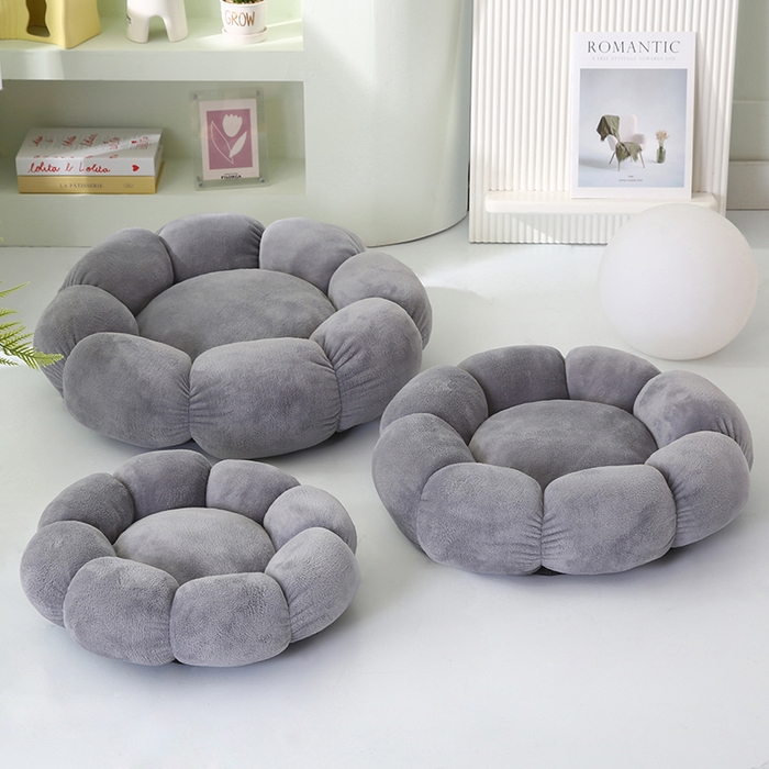 91家纺网 家纺一手货源 找家纺 永光家居 2026新款花瓣宠物窝猫窝狗窝四季通用猫咪用品狗狗用品 灰色 60x60cm