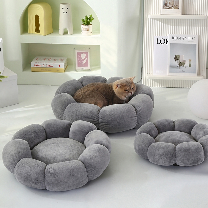 91家纺网 家纺一手货源 找家纺 永光家居 2026新款花瓣宠物窝猫窝狗窝四季通用猫咪用品狗狗用品 灰色 60x60cm