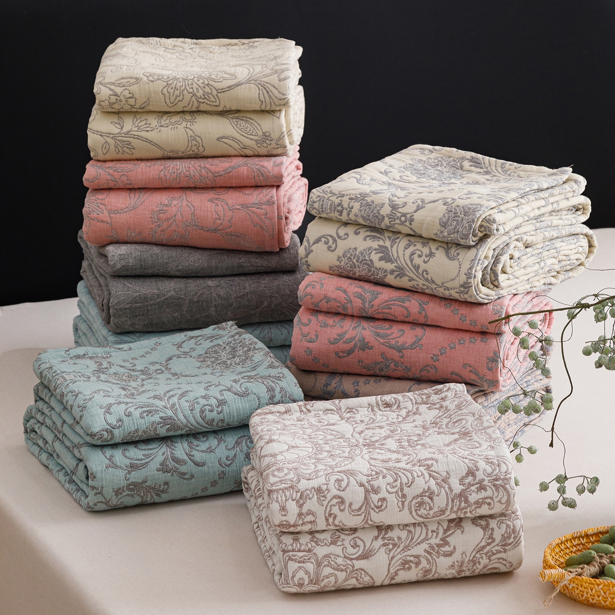 91家纺网 家纺一手货源 找家纺 （总）悦然毛巾被 2026新款全棉三层纱加厚夏被四件套毛巾床笠盖毯毛毯枕套夏凉被空调被