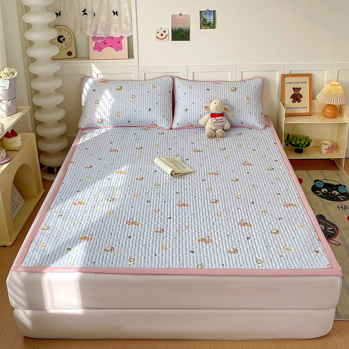 91家纺网 家纺一手货源 找家纺 纽缦家纺 2026新款A类105g仿棉古法水洗棉床垫 安琪拉