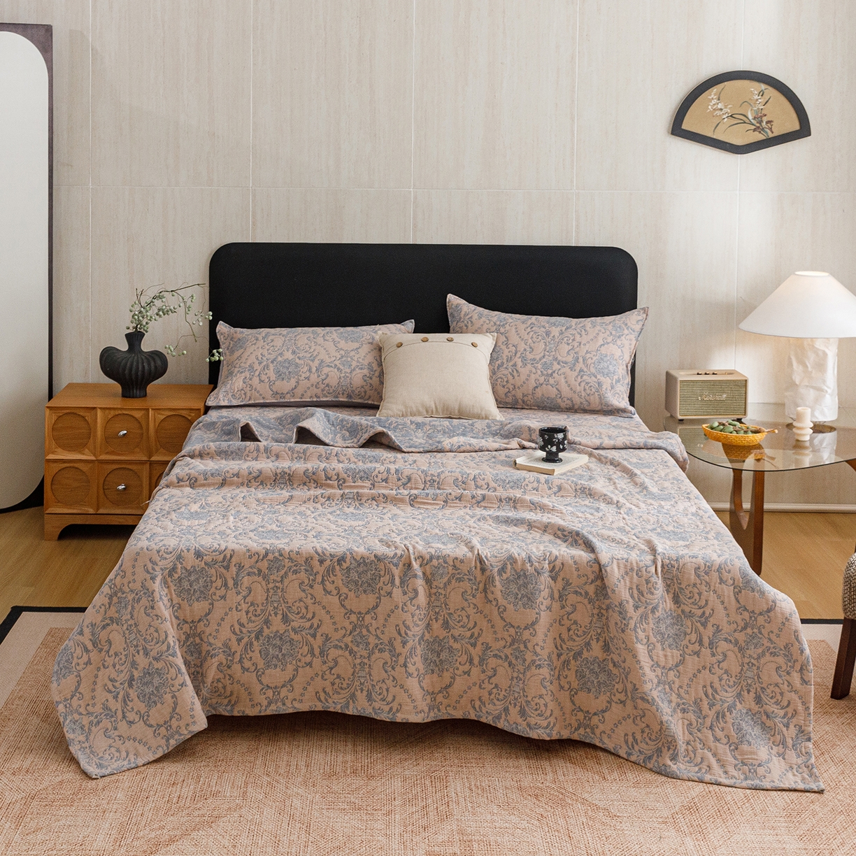 91家纺网 家纺一手货源 找家纺 悦然毛巾被 2026新款全棉三层纱加厚夏被四件套毛巾床笠盖毯毛毯枕套夏凉被空调被 欧韵