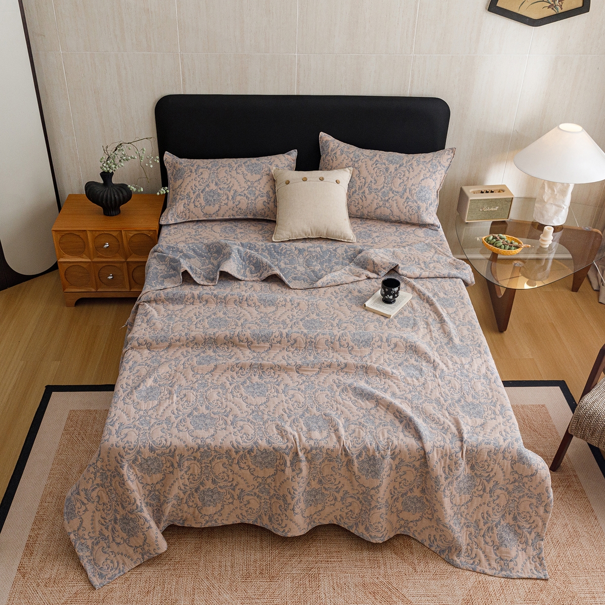 91家纺网 家纺一手货源 找家纺 悦然毛巾被 2026新款全棉三层纱加厚夏被四件套毛巾床笠盖毯毛毯枕套夏凉被空调被 欧韵