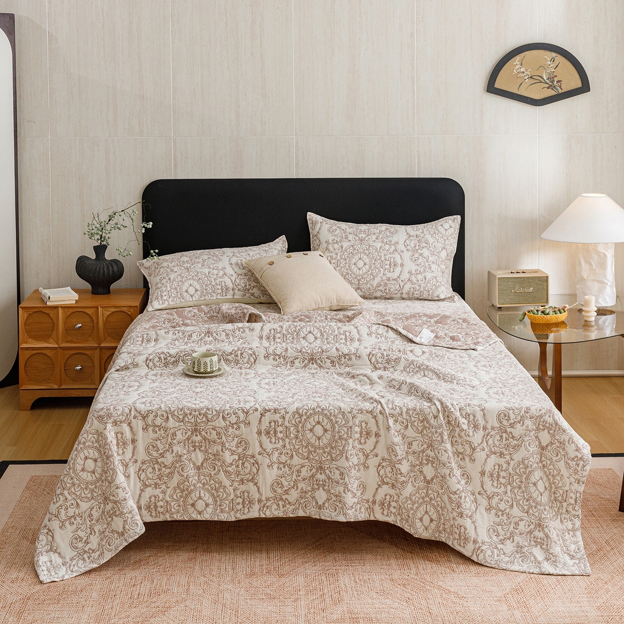 91家纺网 家纺一手货源 找家纺 悦然毛巾被 2026新款全棉三层纱加厚夏被四件套毛巾床笠盖毯毛毯枕套夏凉被空调被 棕织