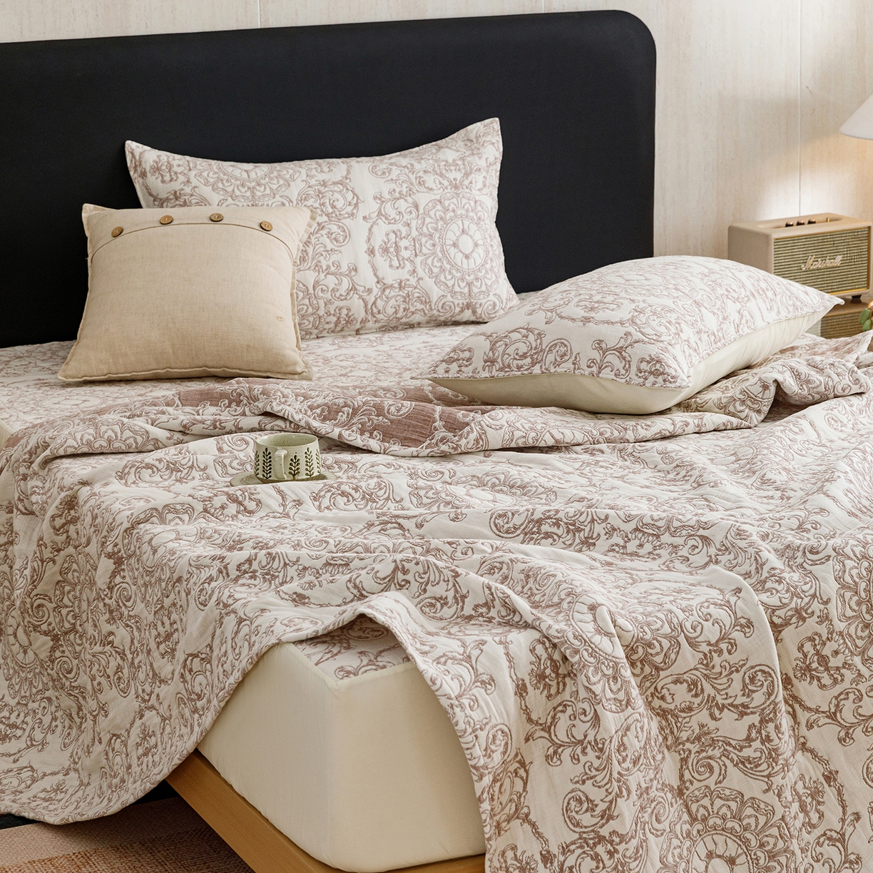 91家纺网 家纺一手货源 找家纺 悦然毛巾被 2026新款全棉三层纱加厚夏被四件套毛巾床笠盖毯毛毯枕套夏凉被空调被 棕织