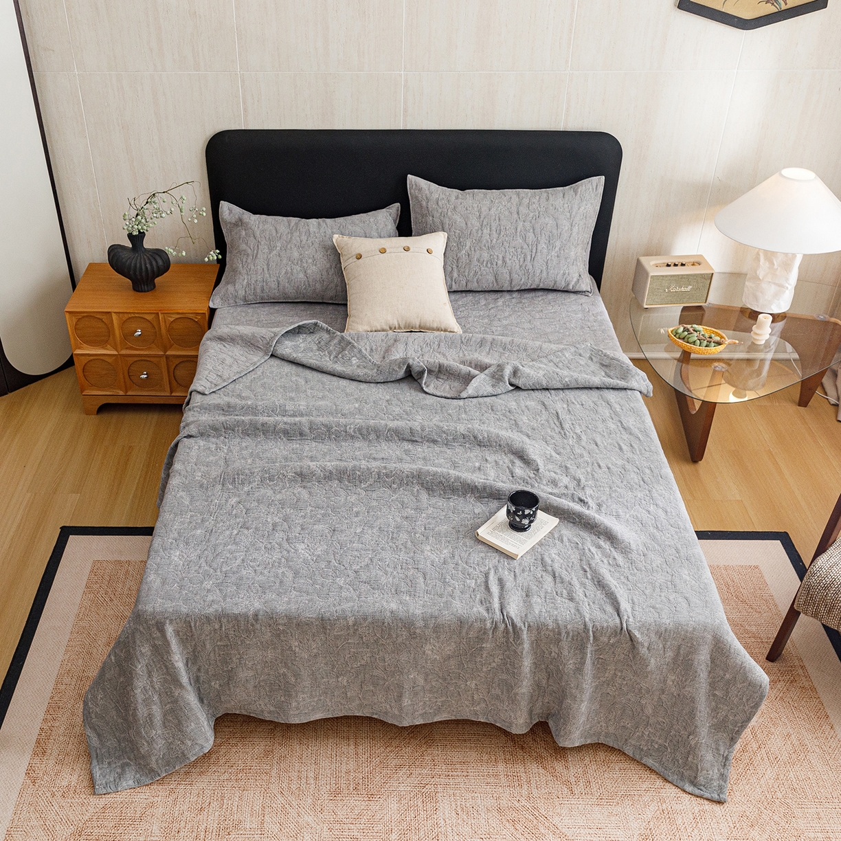 91家纺网 家纺一手货源 找家纺 悦然毛巾被 2026新款全棉三层纱加厚夏被四件套毛巾床笠盖毯毛毯枕套夏凉被空调被 雾花织梦