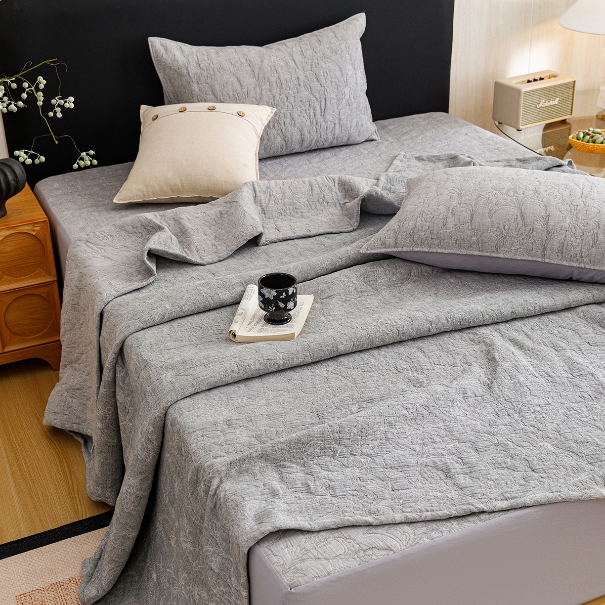 91家纺网 家纺一手货源 找家纺 悦然毛巾被 2026新款全棉三层纱加厚夏被四件套毛巾床笠盖毯毛毯枕套夏凉被空调被 雾花织梦