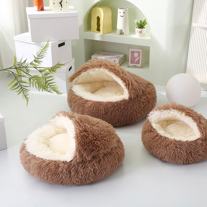 91家纺网 家纺一手货源 找家纺 永光家居 2026新款贝壳宠物窝猫窝狗窝四季通用猫咪用品狗狗用品 咖色 40x40cm