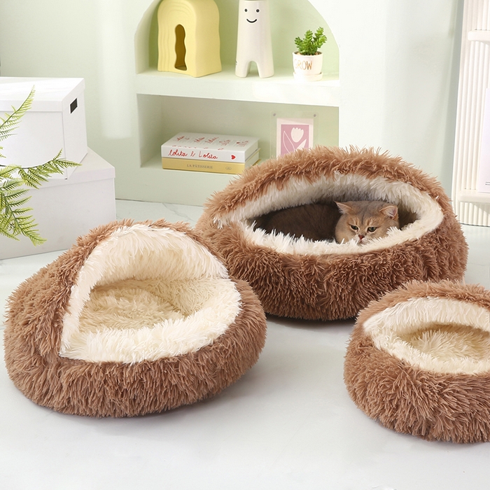 91家纺网 家纺一手货源 找家纺 永光家居 2026新款贝壳宠物窝猫窝狗窝四季通用猫咪用品狗狗用品 咖色 50x50cm