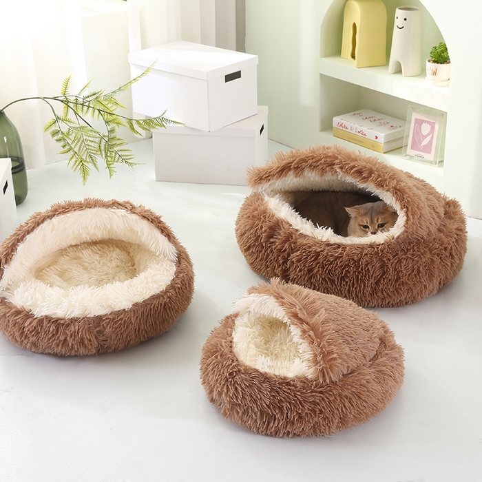 91家纺网 家纺一手货源 找家纺 永光家居 2026新款贝壳宠物窝猫窝狗窝四季通用猫咪用品狗狗用品 咖色 60x60cm