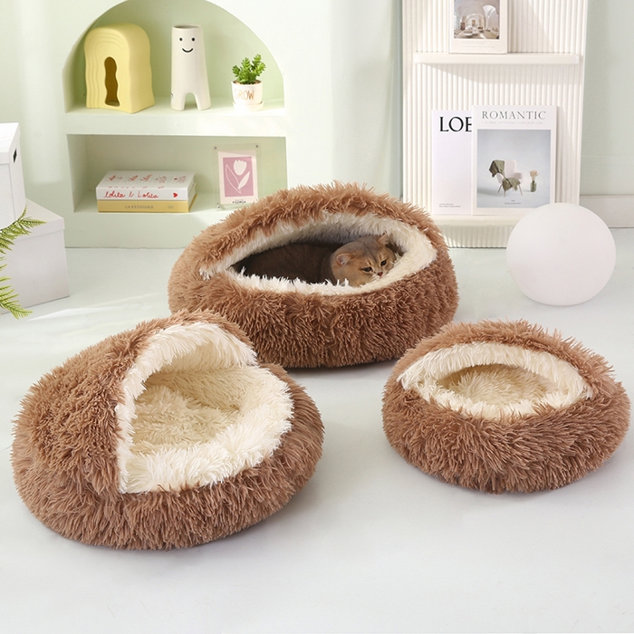 91家纺网 家纺一手货源 找家纺 永光家居 2026新款贝壳宠物窝猫窝狗窝四季通用猫咪用品狗狗用品 咖色 60x60cm