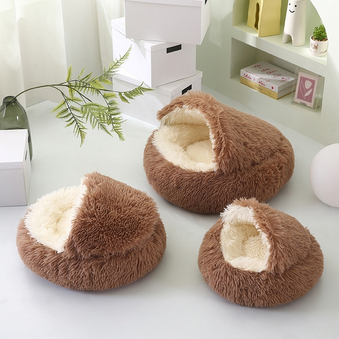 91家纺网 家纺一手货源 找家纺 永光家居 2026新款贝壳宠物窝猫窝狗窝四季通用猫咪用品狗狗用品 咖色 60x60cm