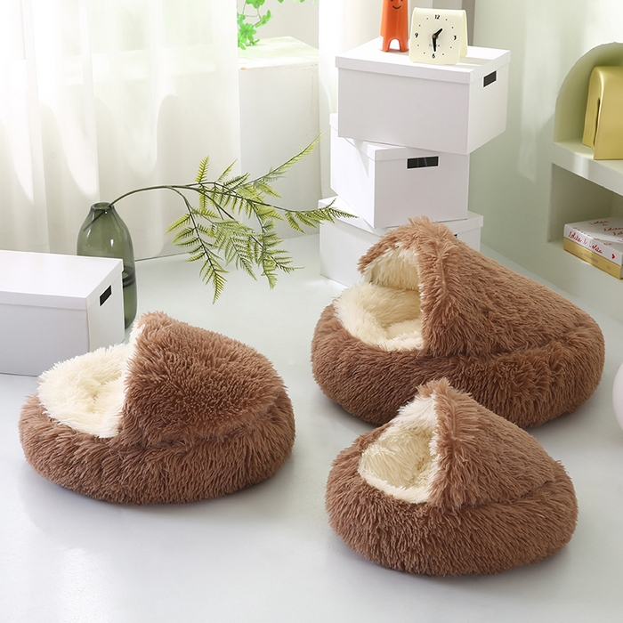 91家纺网 家纺一手货源 找家纺 永光家居 2026新款贝壳宠物窝猫窝狗窝四季通用猫咪用品狗狗用品 咖色 60x60cm