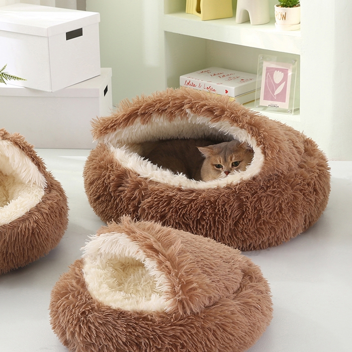 91家纺网 家纺一手货源 找家纺 永光家居 2026新款贝壳宠物窝猫窝狗窝四季通用猫咪用品狗狗用品 咖色 60x60cm