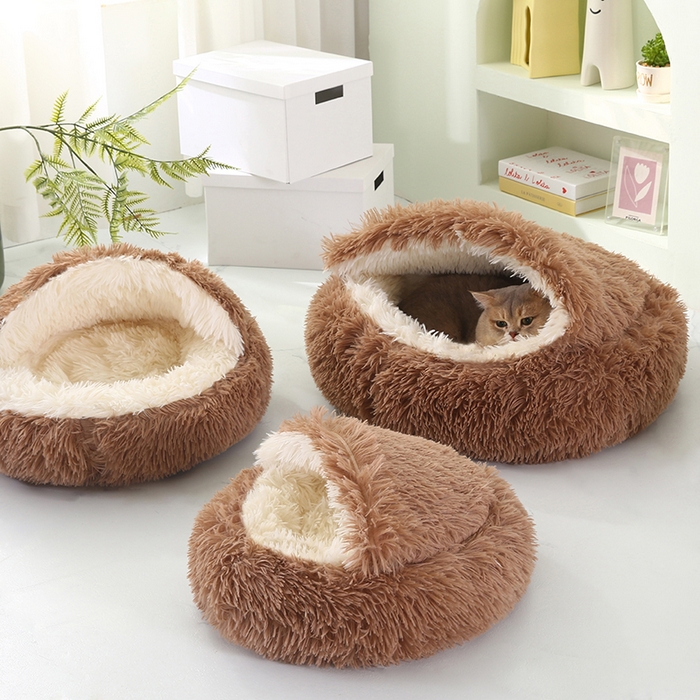 91家纺网 家纺一手货源 找家纺 永光家居 2026新款贝壳宠物窝猫窝狗窝四季通用猫咪用品狗狗用品 咖色 40x40cm