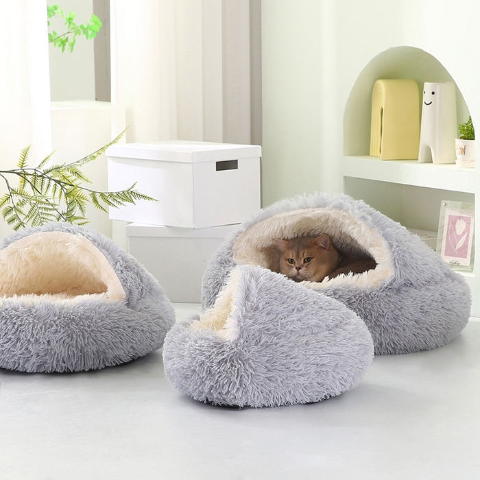 91家纺网 家纺一手货源 找家纺 永光家居 2026新款贝壳宠物窝猫窝狗窝四季通用猫咪用品狗狗用品 灰色 40x40cm