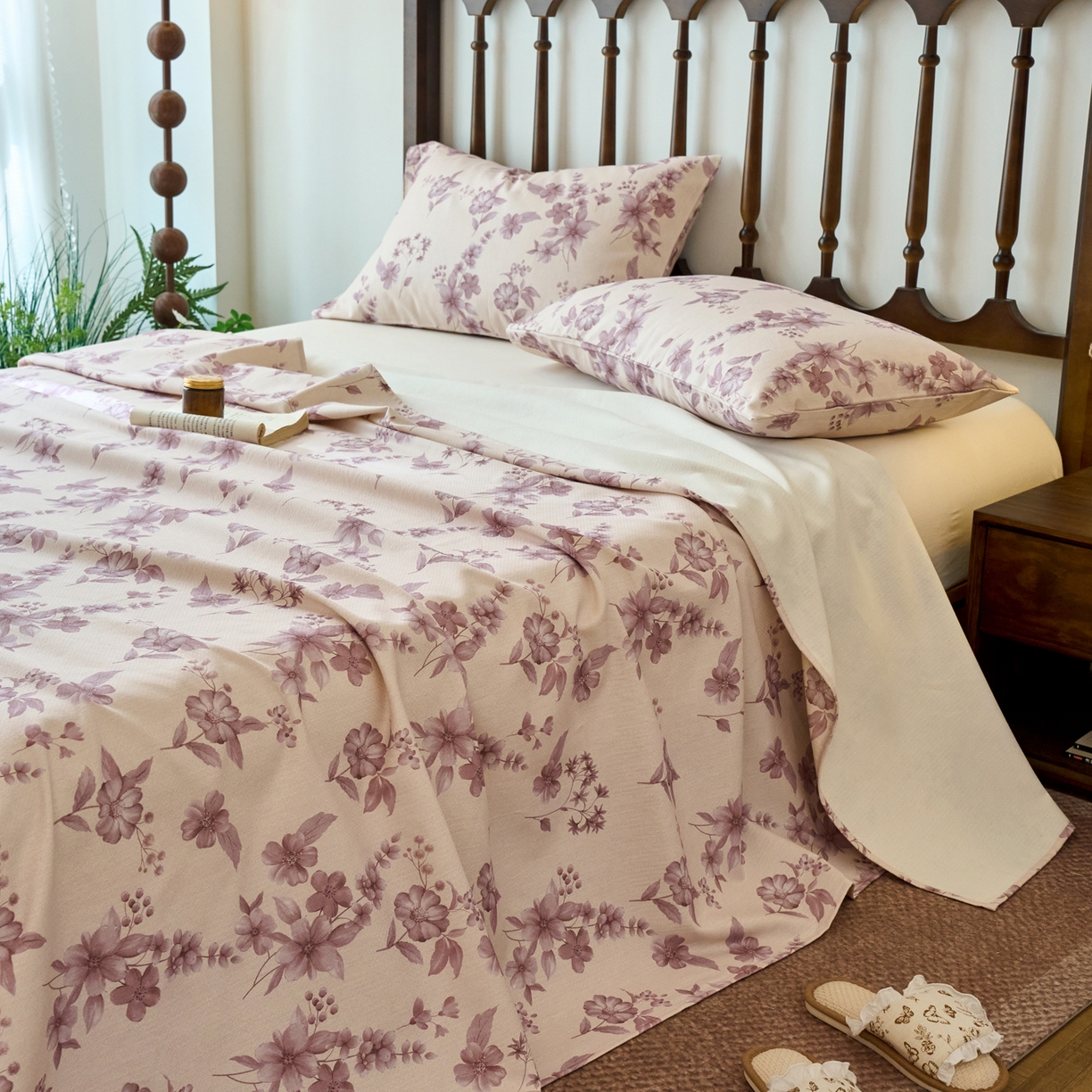 91家纺网 家纺一手货源 找家纺 春皖家纺 2026春夏新款棉麻老粗布系列床单空调软席凉席席子 樱落