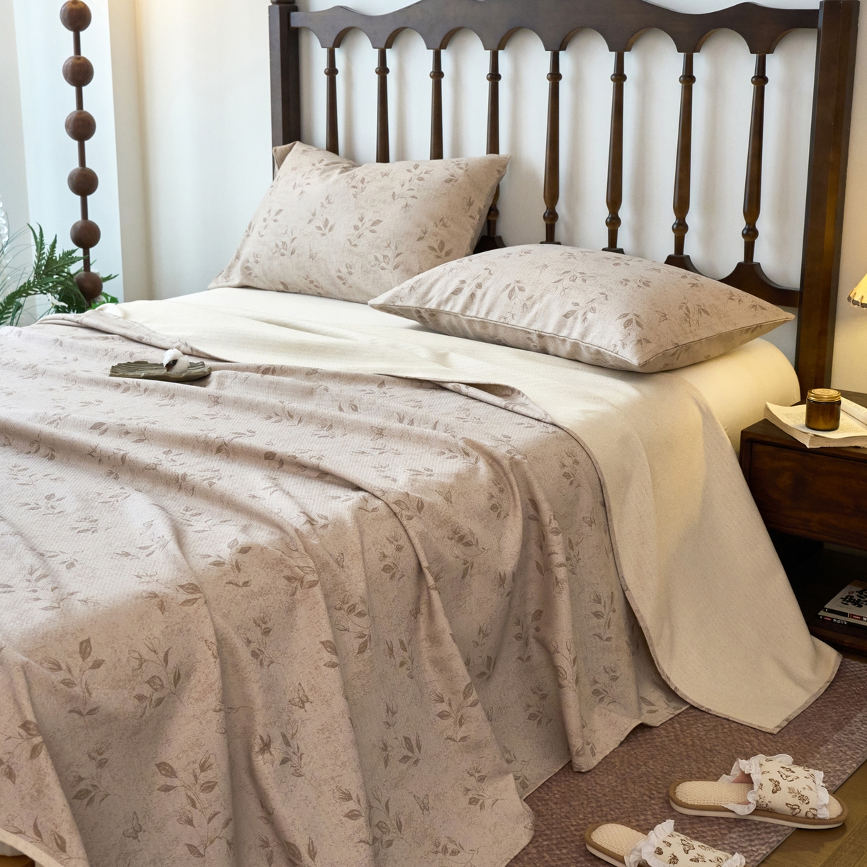 91家纺网 家纺一手货源 找家纺 春皖家纺 2026春夏新款棉麻老粗布系列床单空调软席凉席席子 蝶影