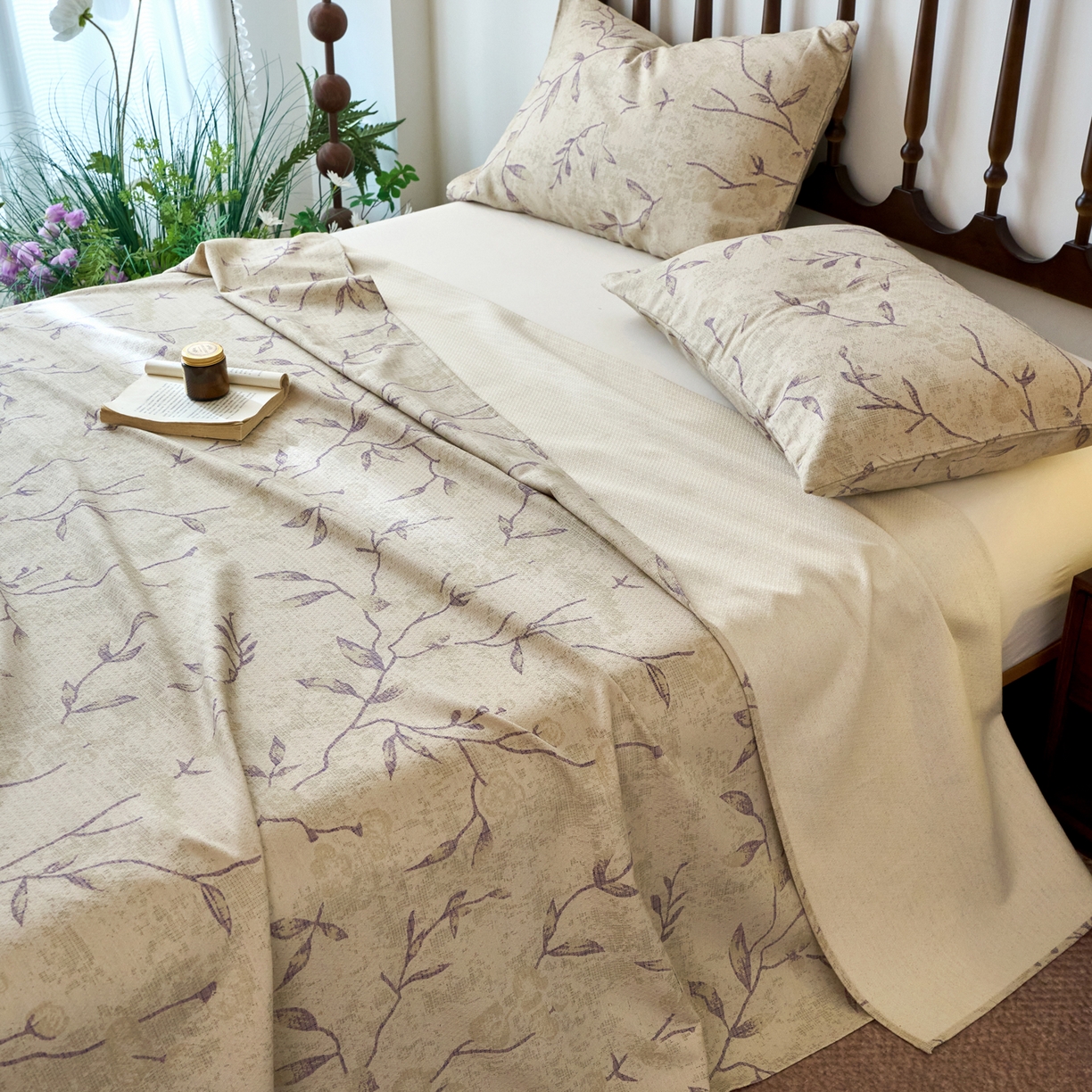 91家纺网 家纺一手货源 找家纺 春皖家纺 2026春夏新款棉麻老粗布系列床单空调软席凉席席子 浅蔓