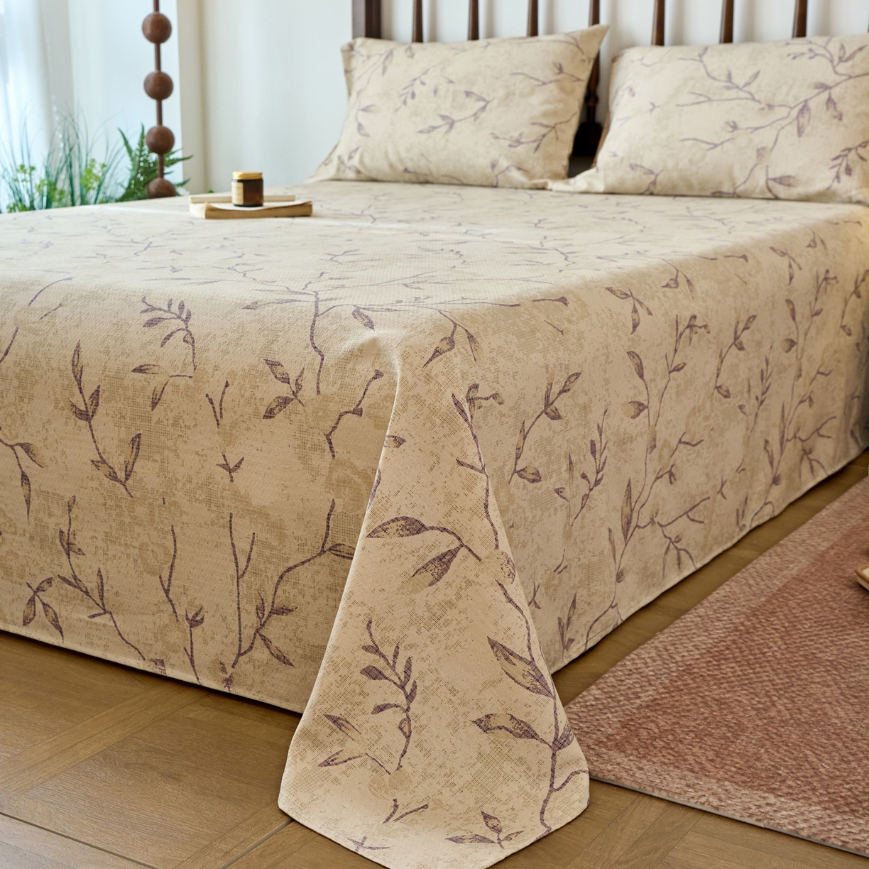 91家纺网 家纺一手货源 找家纺 春皖家纺 2026春夏新款棉麻老粗布系列床单空调软席凉席席子 浅蔓