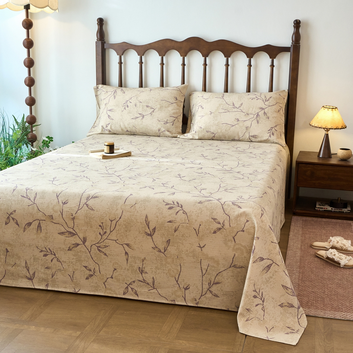 91家纺网 家纺一手货源 找家纺 春皖家纺 2026春夏新款棉麻老粗布系列床单空调软席凉席席子 浅蔓