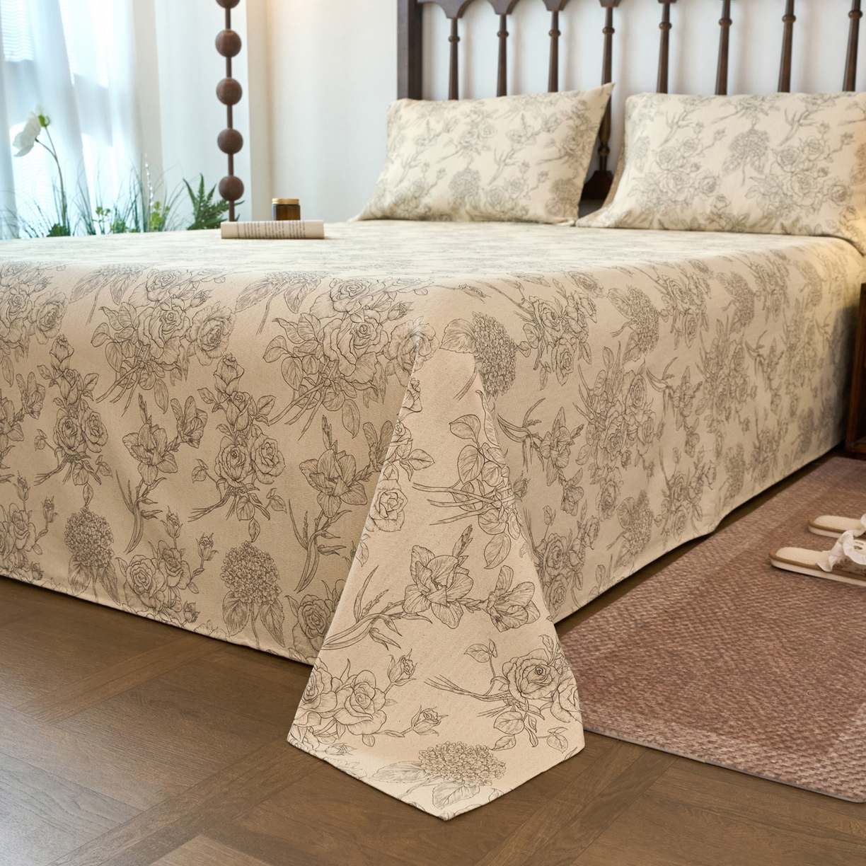 91家纺网 家纺一手货源 找家纺 春皖家纺 2026春夏新款棉麻老粗布系列床单空调软席凉席席子 墨香