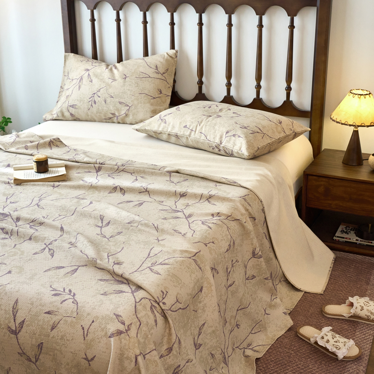 91家纺网 家纺一手货源 找家纺 春皖家纺 2026春夏新款棉麻老粗布系列床单空调软席凉席席子 浅蔓