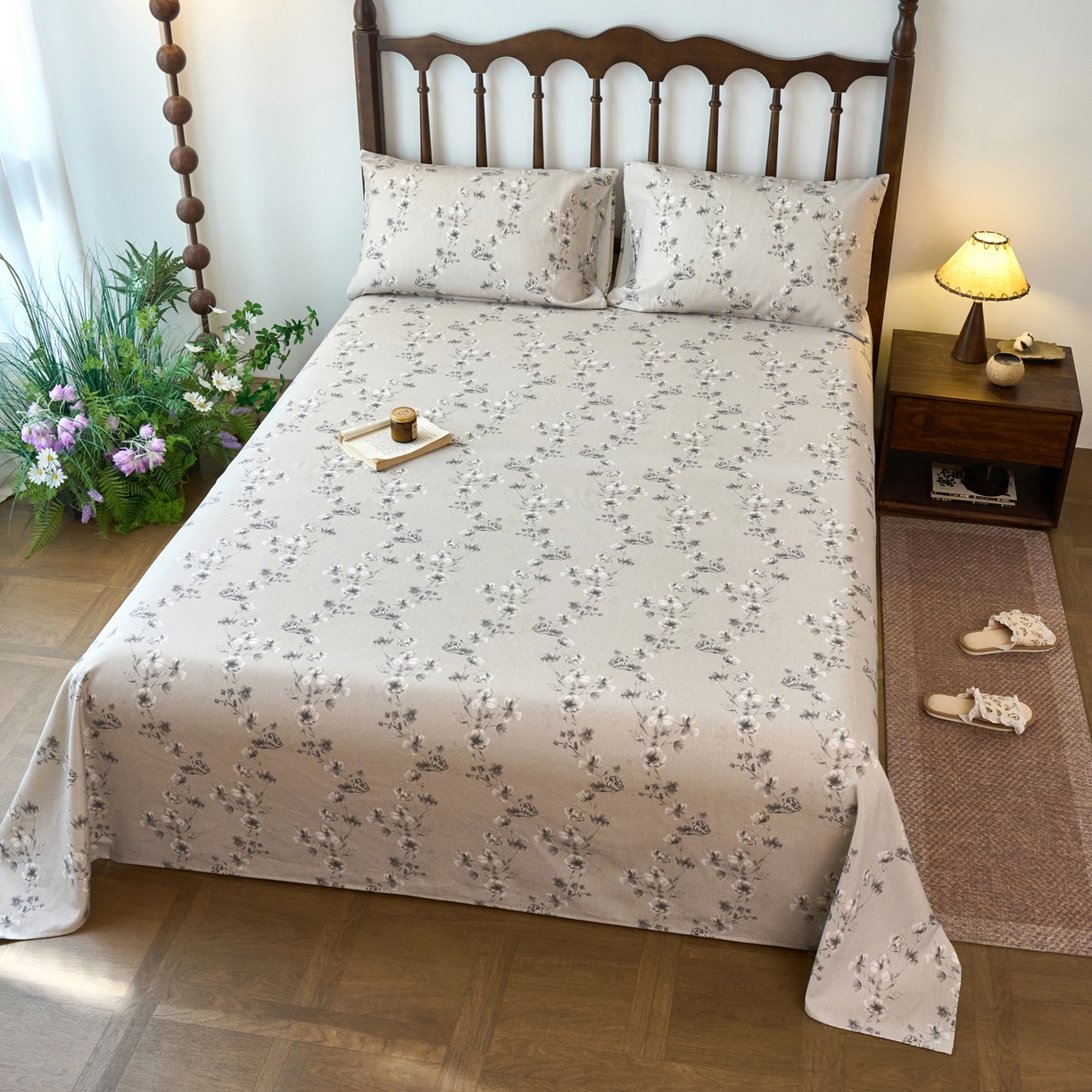 91家纺网 家纺一手货源 找家纺 春皖家纺 2026春夏新款棉麻老粗布系列床单空调软席凉席席子 雾花