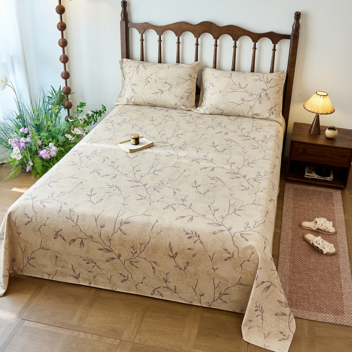 91家纺网 家纺一手货源 找家纺 春皖家纺 2026春夏新款棉麻老粗布系列床单空调软席凉席席子 浅蔓