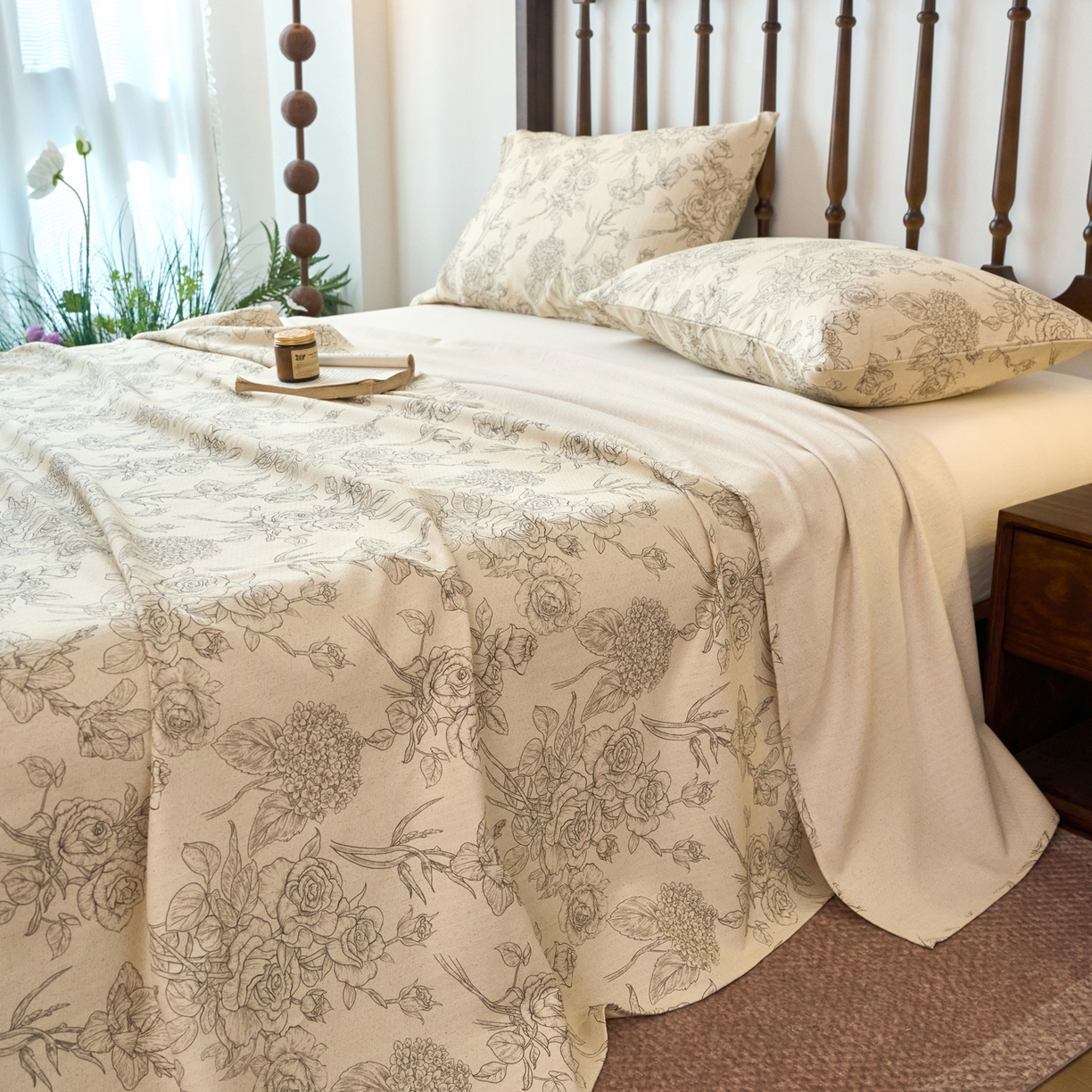 91家纺网 家纺一手货源 找家纺 春皖家纺 2026春夏新款棉麻老粗布系列床单空调软席凉席席子 墨香