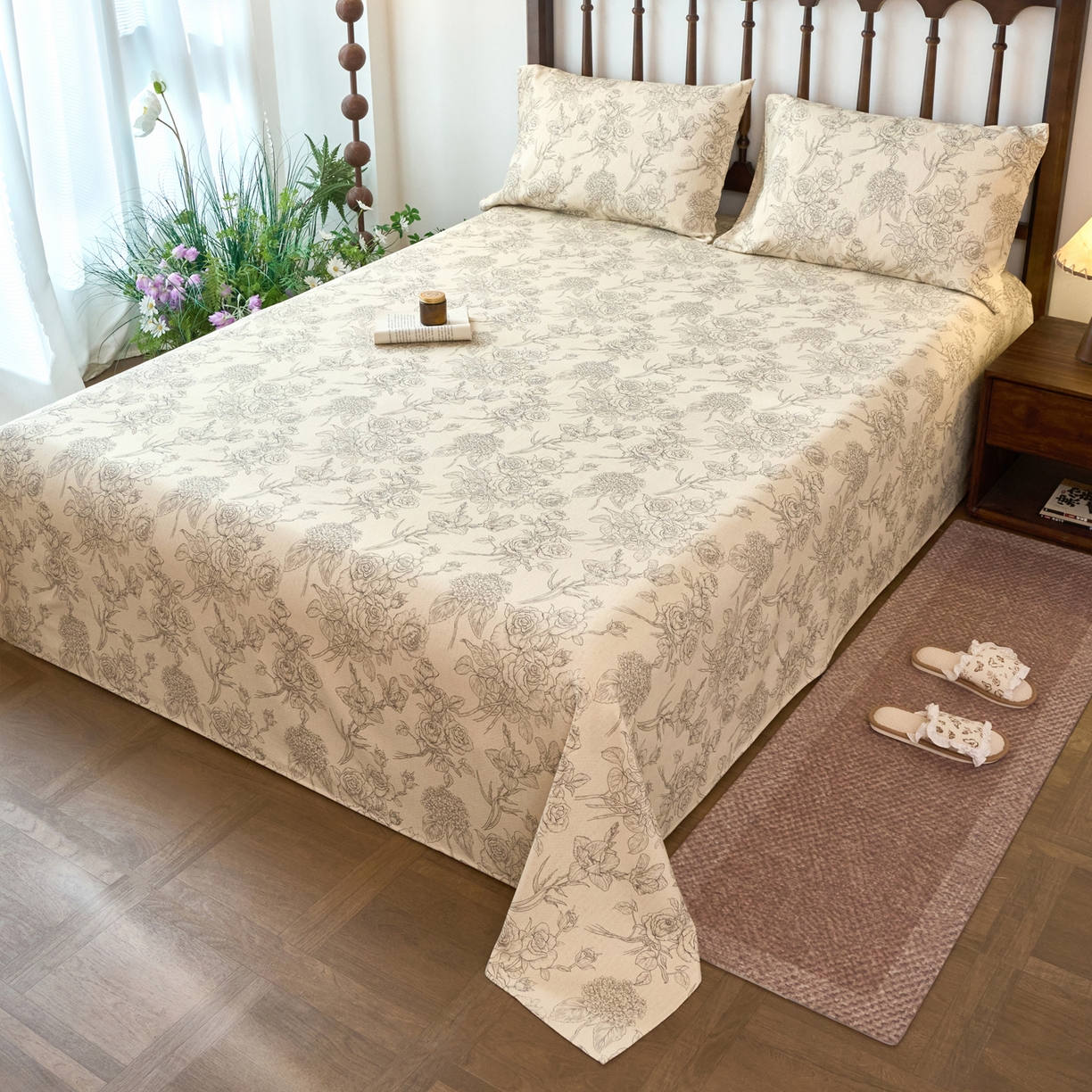 91家纺网 家纺一手货源 找家纺 春皖家纺 2026春夏新款棉麻老粗布系列床单空调软席凉席席子 墨香