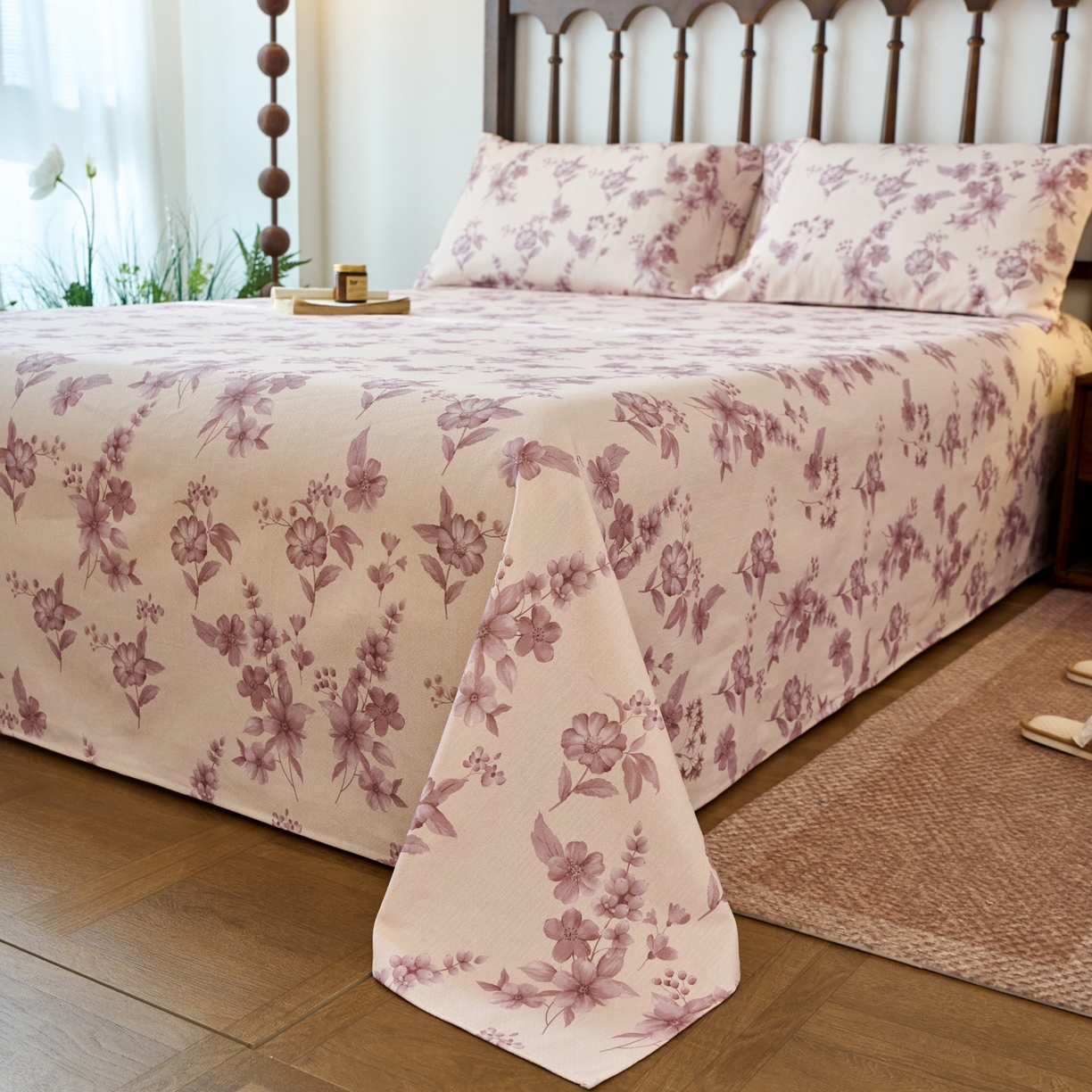 91家纺网 家纺一手货源 找家纺 春皖家纺 2026春夏新款棉麻老粗布系列床单空调软席凉席席子 樱落